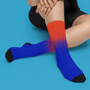 2 Pack of Orange and Blue Crew Socks for Adult Men & Women, Cozy Socks, Comfortable and Durable Colorful Socks, A Fun Stocking Stuffer Gift!