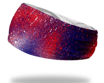 Red & Blue Wide Headband/Sweatband Adults-Youth | Non-Slip Tech-Superior Moisture Mgmt.| 50+ UPF | Makes a Great Gift! | Free Fast Shipping!