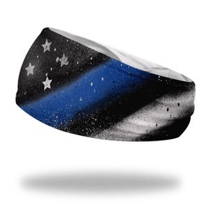 USA Flag Blue Line Spray Painted | Wide Headband/Sweatband Men, Women, Boys, Girls | Non-Slip Tech Superior Moisture Mgmt. Free Shipping!