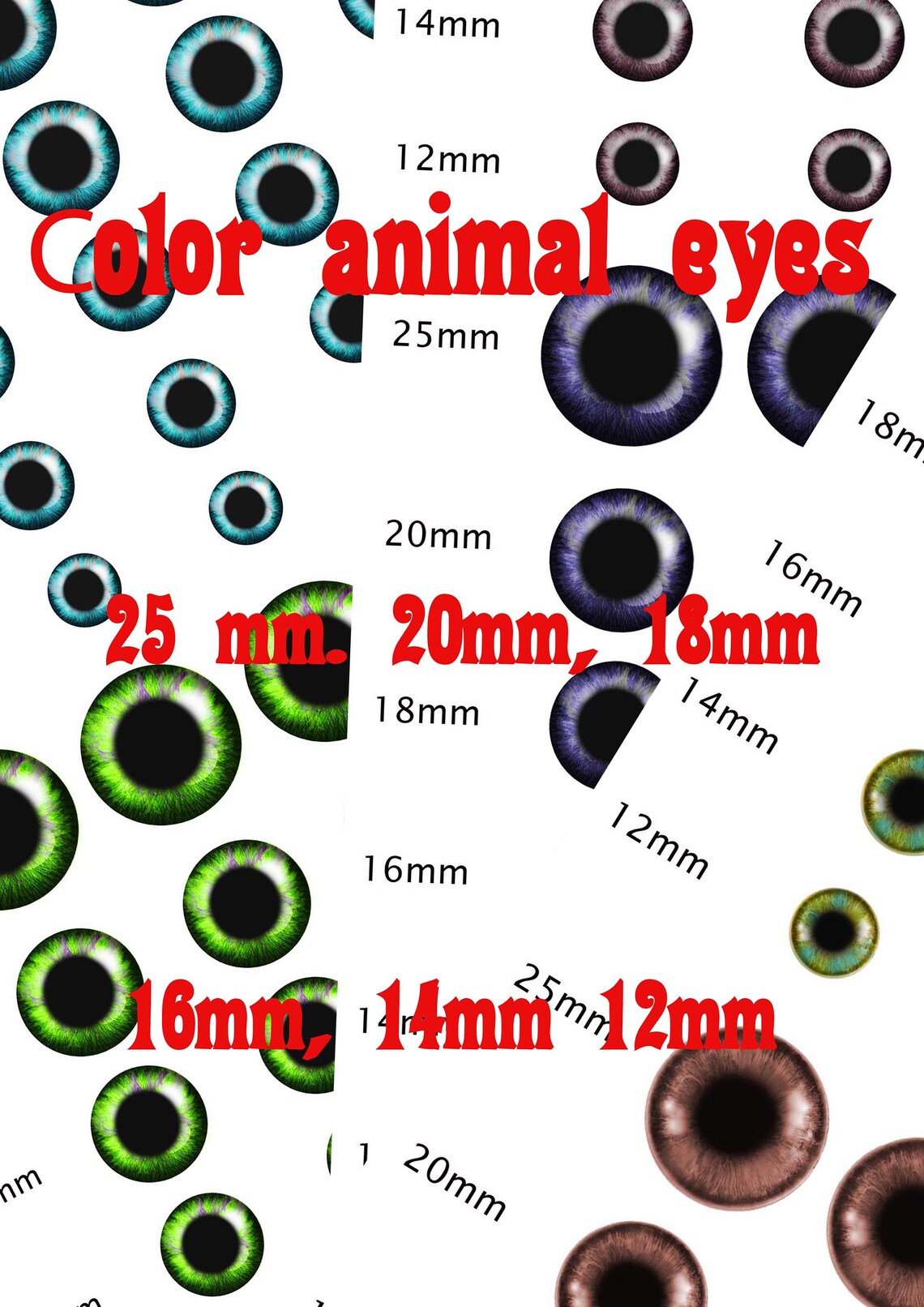 Printable color animal eyes Collage Sheet to handmade dolls | Etsy