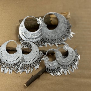 Earrings Hmong Vintage Handmade Earrings Hill Tribe  Old Hoop Loop aluminum