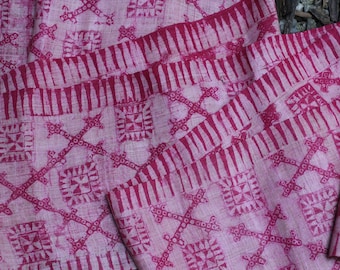 Vintage Hmong Hemp Batik Fabric: Handwoven Pink Dyed Textile
