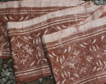 Vintage Hmong Hemp Fabric: Handwoven Batik Textile, Brown Appliqué (5.6m)
