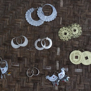 Earrings Set Hmong Vintage Handmade Earrings Hill Tribe  Old Hoop Loop aluminum