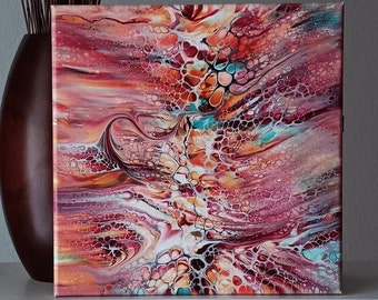 Acrylic Pour Painting, Fluid Art, Original Painting, Wall Art, 12x12 inch Canvas, Sugar and Spice