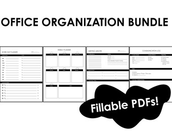 Fillable Printable Office Organization Bundle, Weekly Planner, Daily Planner, Meeting Minutes Log, Communication Log