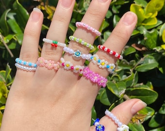 seed bead rings | cute rings | summer jewelry | seed bead flower ring | seed bead cherry ring | handmade jewelry | good quality beads