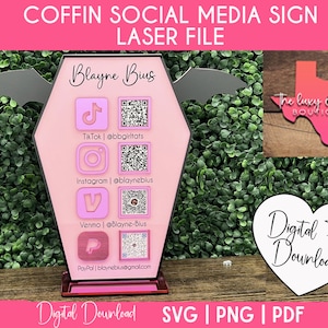 Coffin Social Media Sign | Laser File (SVG Files) *INSTANT DOWNLOAD*