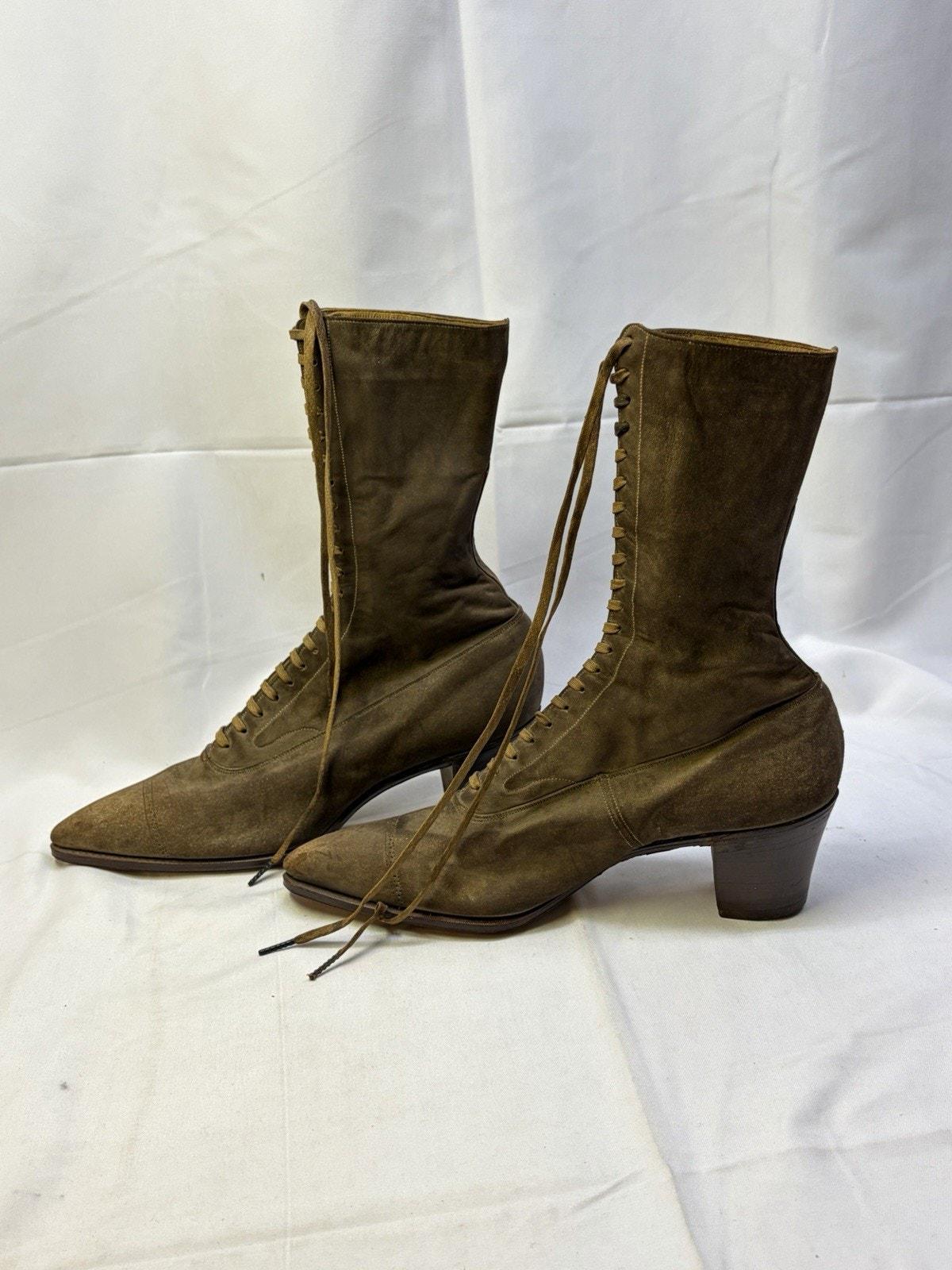 アンティーク  エドワーディアン シューズ  ベージュブラウンブーツ Edwardian Boots - Etsy