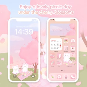 Enjoy a lovely picnic day under the Cherry Blossom | App Icons Pack iOS & Android | Widgets | Wallpapers | Sakura Cute | HellolalaLuna