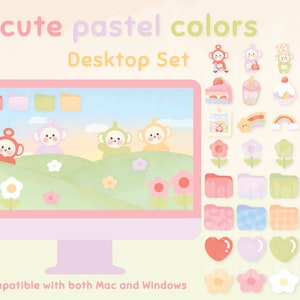 Cute Pastel Colors Desktop-set Windows & Mac Wallpaper - Etsy