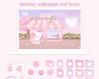 バラを贈るデスクトップセット | かわいいフォルダアイコン＆壁紙（デジタルダウンロード）