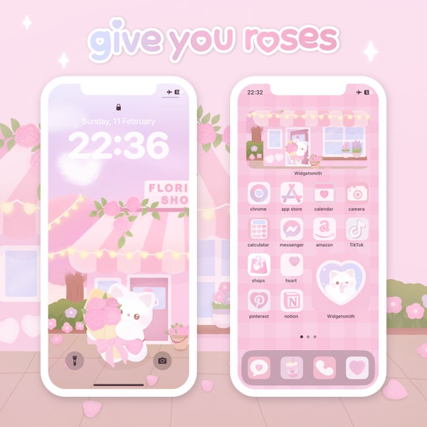 Give you roses | App Icons Pack iOS & Android | Widgets | Wallpapers | Cute App Icons | Hand Drawn | HellolalaLuna