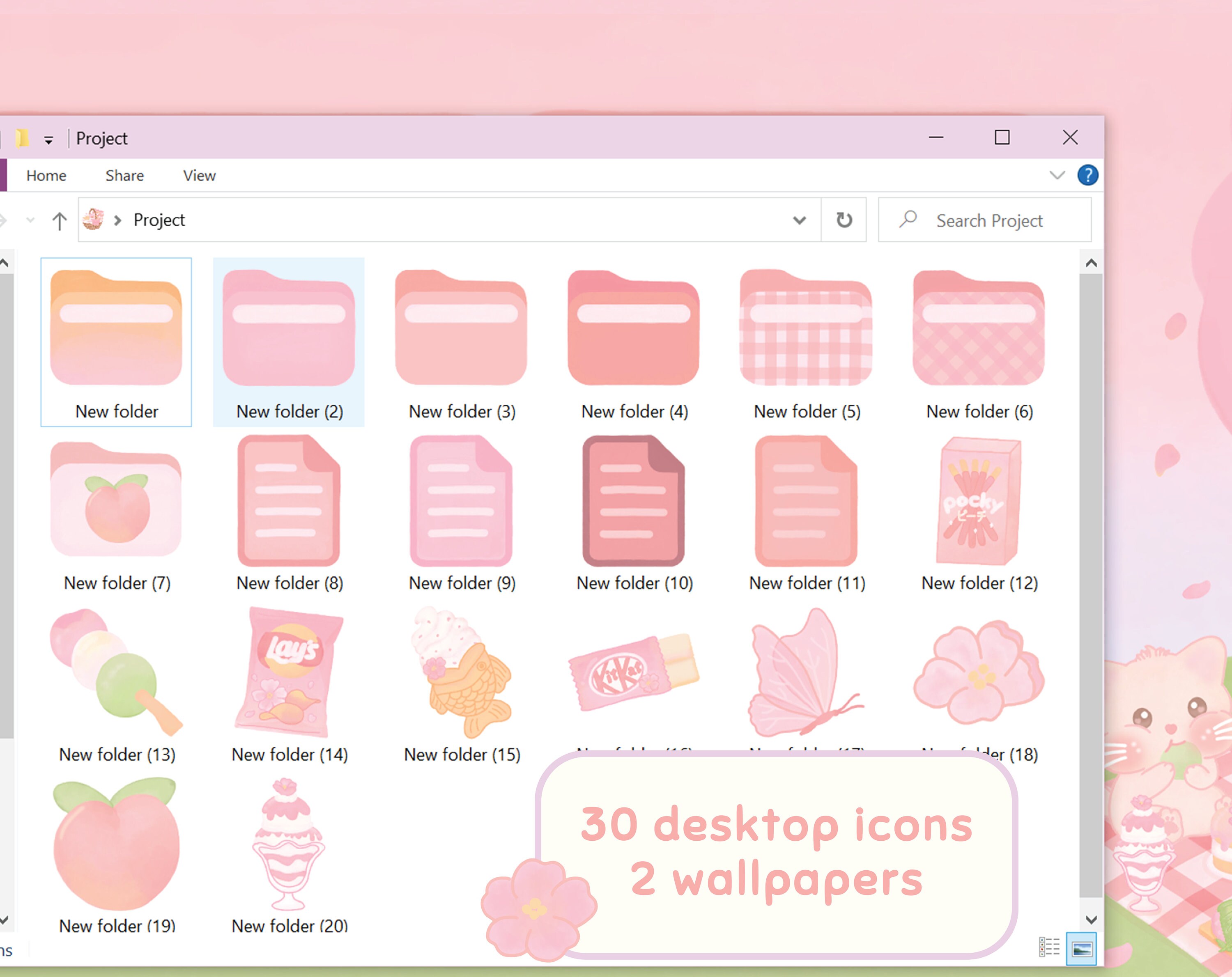 Cherry Blossom Picnic Desktop-set Windows & Mac Wallpaper Kawaii Folder ...