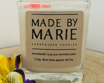 RASPBERRY & BLACK PEPPERCORN-  Individually Hand Poured Soy Candle - 210g