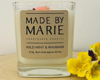 WILD MINT & RHUBARB- Individually Handpoured Soy Candle - 210g