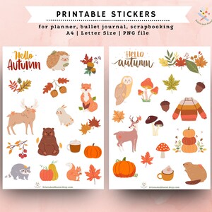 Pegatinas de otoño imprimibles para pegatinas de diario Planificador de pegatinas de otoño Descargar pegatinas del planificador de diseño de otoño Libro de recortes imprimible Pegatinas de otoño