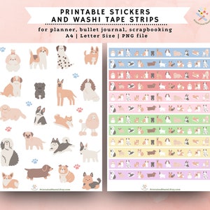 Pegatinas para mascotas Pegatinas de cinta Washi para perros Descargar pegatinas para perros para decoraciones de libros de recortes de diario Tiras de cinta Washi para amantes de los perros imprimibles PNG