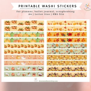 Printable Washi Tape Stickers Fall Stickers Bullet Journal Stickers Washi Tape Strips Digital Stickers Pumpkin