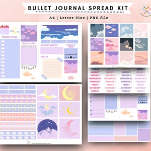 Kit di diffusione del bullet journal Modello di diario stampabile Adesivo stampabile per adesivo di pianificatore Scarica modello di pianificatore Adesivo in colori pastello
