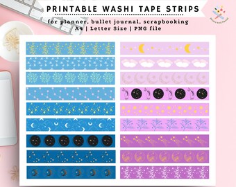 Washi Tape Stickers for Journal Washi Tape Strips Download Scrapbook Sticker for Planner Washi Tape Strips Moon and Stars Stickers Printable