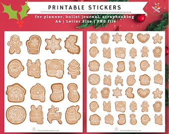 Christmas Stickers Download Gingerbread Cookies Stickers for Journal Print and Cut Stickers for Scrapbook Gingerbread Stickers for Planner