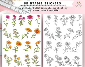 Adesivos florais para impressão para adesivos de diário Adesivos de flores para planejador Baixar adesivos de planejador de design floral Adesivos de flores para impressão PNG