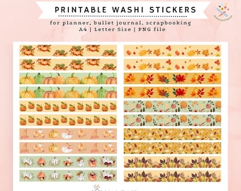 Printable Washi Tape Stickers Fall Stickers Bullet Journal Stickers Washi Tape Strips Digital Stickers Pumpkin