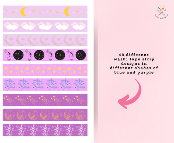 Washi Tape Stickers for Journal Washi Tape Strips Download Scrapbook Sticker  for Planner Washi Tape Strips Moon and Stars Stickers Printable 