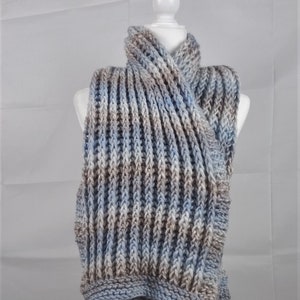 Blue and Brown Fisherman&#39;s Knit Men&#39;s Scarf, Unisex Scarf