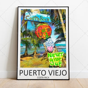Puerto Viejo Costa Rica Poster Print, Travel print, Watercolor style, Wedding gift, Travel souvenir, Home Decor, Birthday present