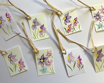 Pastel flowers hand painted gift tags - 8 tags in a pack
