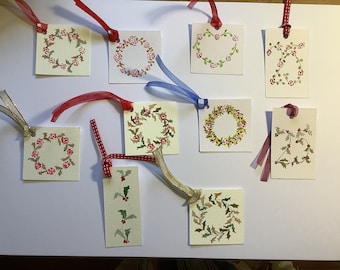 Original hand painted Christmas gift tags - 10 in pack