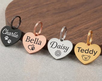 Personalised Dog Tag, Heart Shaped Tag, Engraved Dog Name Tag, ID Tag For Dogs, Cat Tag, Custom Pet Tags, Cat Collar Tag, Puppy Kitten Tag