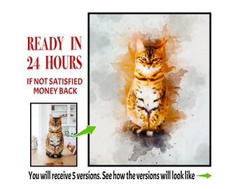 Custom Cat Watercolor Portrait, Personalized Pet Illustration (Digital Download)