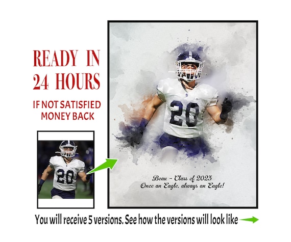 Personalized Sports Watercolor Portrait, Photo to Art (Digital Download)