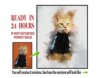 Custom Cat Watercolor Portrait, Pet Photo to Art (Digital Download)