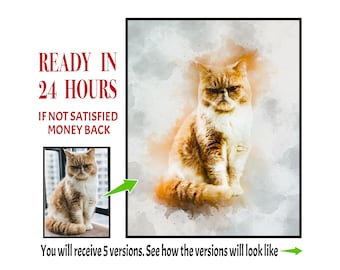 Custom Cat Watercolor Portrait, Photo to Painting (Digital Download)