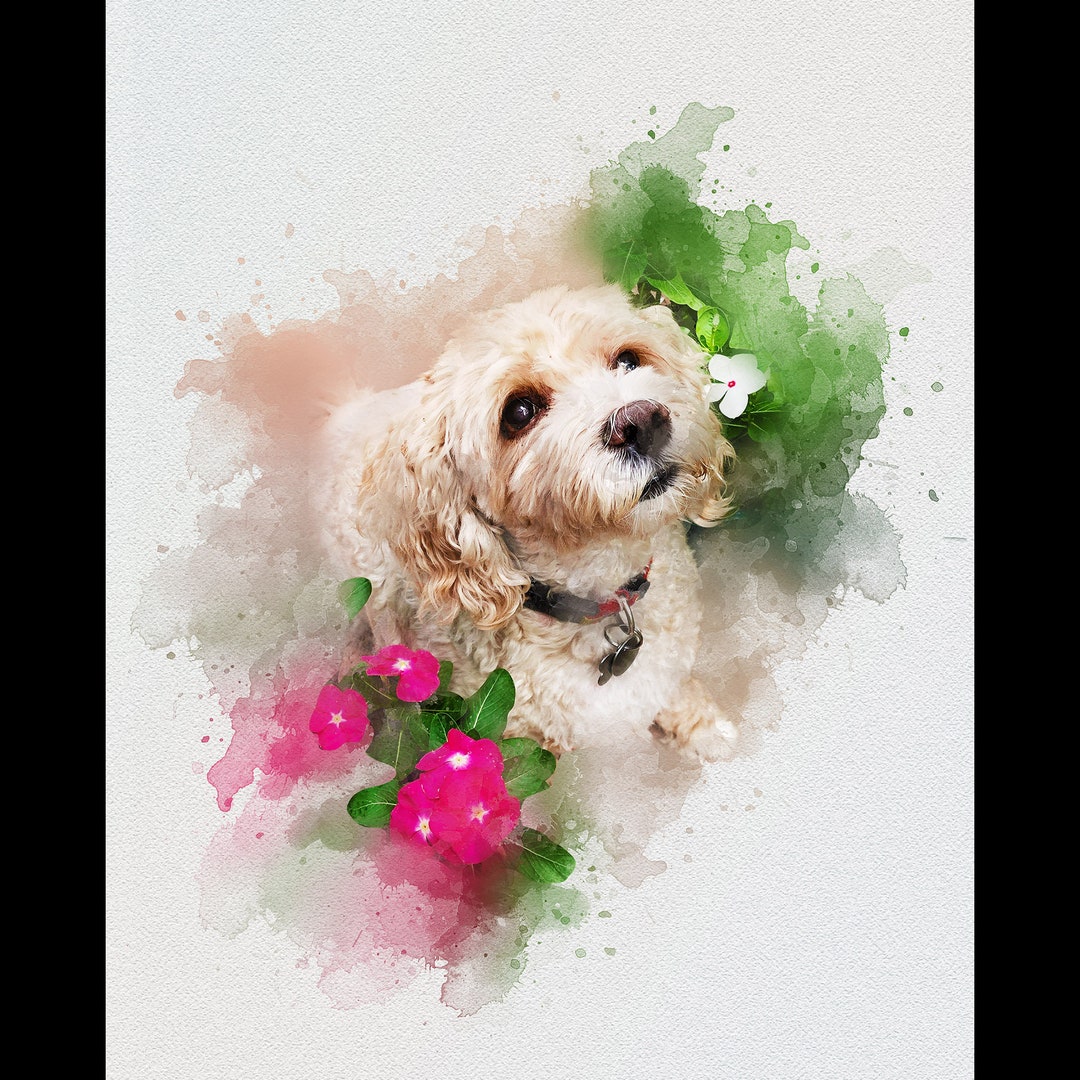 Portrait of Dog jedi, Photo to Drawing, Pet Lover Gift, Dog Memorial Watercolor, Custom Pet