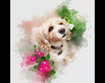 Portrait of Dog (Jedi), Photo to Drawing, Pet Lover Gift, Dog Memorial Watercolor, Custom Pet Painting, Digital Watercolor Photo Painting