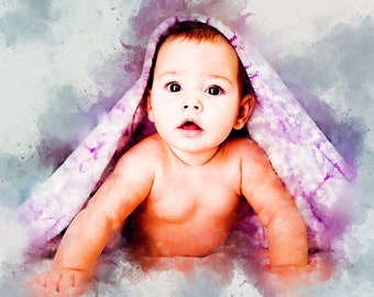 Turn Photo into Art, Baby Portrait, Custom Baby Portrait from Photo, Watercolor Portrait, Gift From Kids, Memorial Gift, Art From a Picture