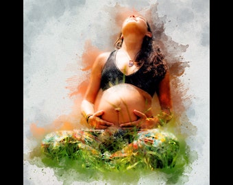 Custom Pregnancy Watercolor Portrait from Photo (Digital Download)