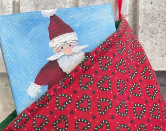 Original Art - Hand-Painted Santa Claus - "Peppermint Santa" | Gift - Stocking Stuffer