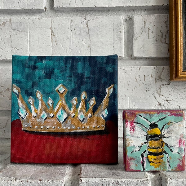 Gold  Crown Painting - Original 4x4  Art  | Gifts | Home Decor