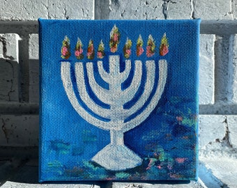 Original Art -Hand-Painted Hanukkah Menorah | Art, Gifts, Home Decor | Modern Art