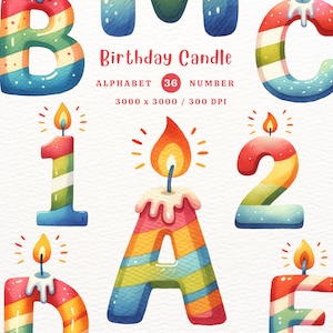 Geburtstagskerze Alphabet, Geburtstag Clipart, Kerze PNG, Kerze, Alphabet Clipart PNG, Doodle Alphabet, Aquarell Clipart, Transparent PNG