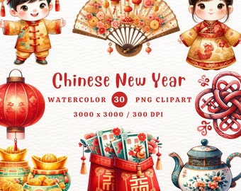 Chinese New Year clipart, Chinese festive clipart, Chinese New Year, Clipart PNG, Chinese kids cartoon, Watercolor Clipart, Transparent PNG