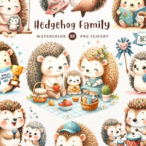 Igel Familie, niedlichen Igel, Tiere Clipart, Igel Clipart, Geschenk für Kinder, Aquarell Clipart, Clipart PNG, transparenten Clipart