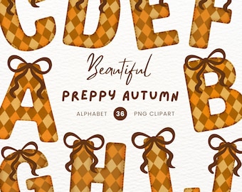 Preppy Autumn Alphabet Clipart: Festive Watercolor Letter PNG