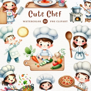 Clipart carino chef, chef di cucina PNG, cuoco PNG, clipart cucina, regalo fai da te, clipart acquerello, clipart trasparente, clipart carino
